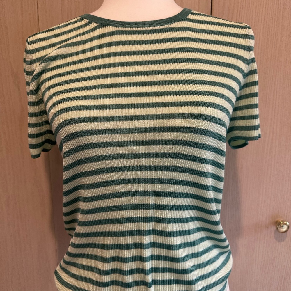 Madewell Ribbed Green & Ivory Striped Tee (Size M)